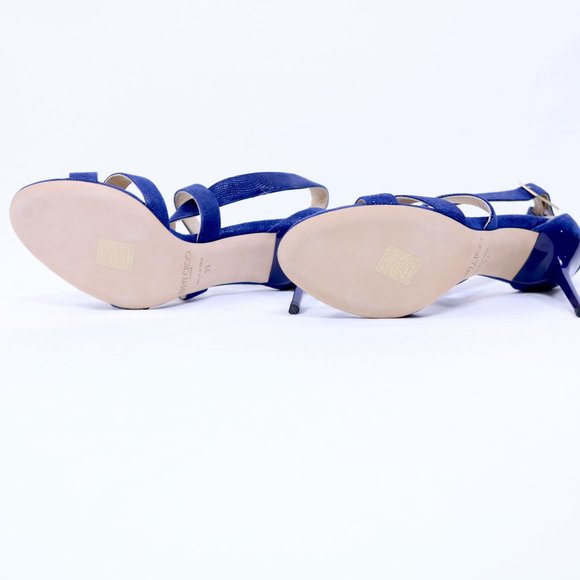 Jimmy Choo Louise Blue Glitter Crisscross Sandal - Picture 2 of 8